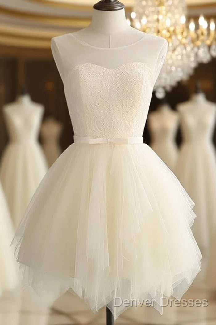 Lovely Light Champagne Short Tulle Party Dress, Cute Prom Dress, Homecoming Dress For Teens Main image