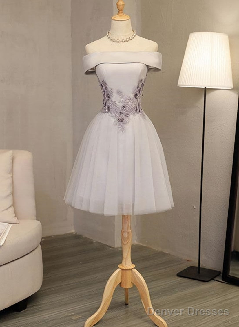 Lovely Light Grey Homecoming Dress , Tulle Short Party Dress Main image