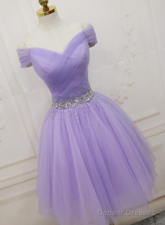 Lovely Light Purple Beaded Short Party Dress, Off Shoulder Homecoming Dress Main image