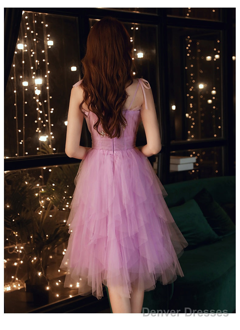 Lovely Light Purple Cute Tulle Straps Short Prom Dress, Purple Homecoming Dress Secondary image
