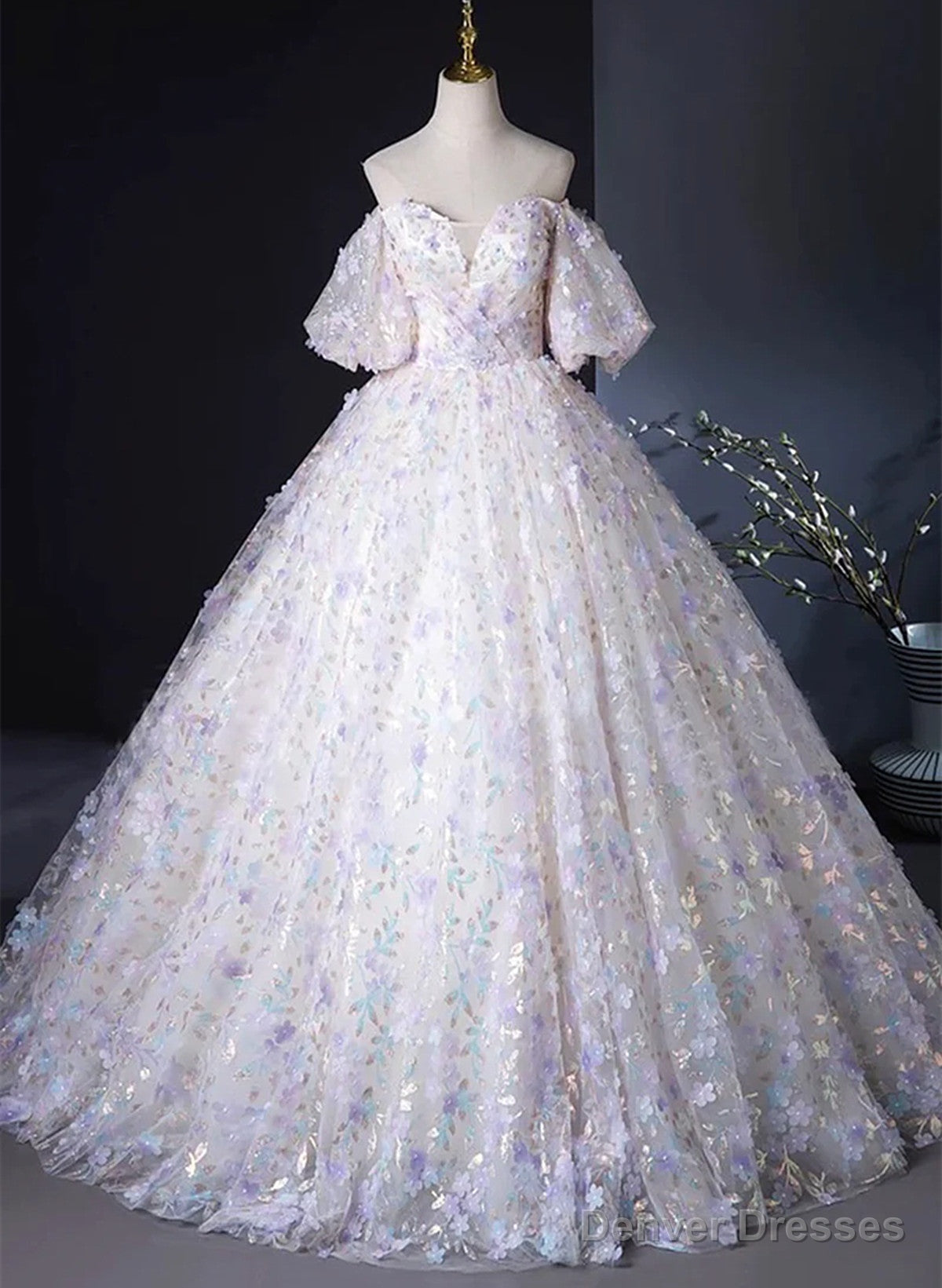 Lovely Off Shoulder Sweetheart Lace Long Formal Dress, Lace Party Dress Prom Dress Main image