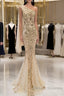 Lovely One Shoulder Champagne Sequins Mermaid Prom Dress, Champagne Evening Dress
