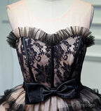 Lovely Pink And Black Short Party Dress With Bow, Cute Black Homecoming Dresses