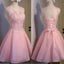 Lovely Pink Appliques Beads Sequins Sleeveless Clairvoyant Outfit Lace Up Back Organza Homecoming Dress