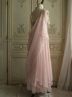 Affordable Prom Dress Under $165||Lovely Pink Chiffon Prom Dress Princess Pearls Spaghetti Straps Evening Dress