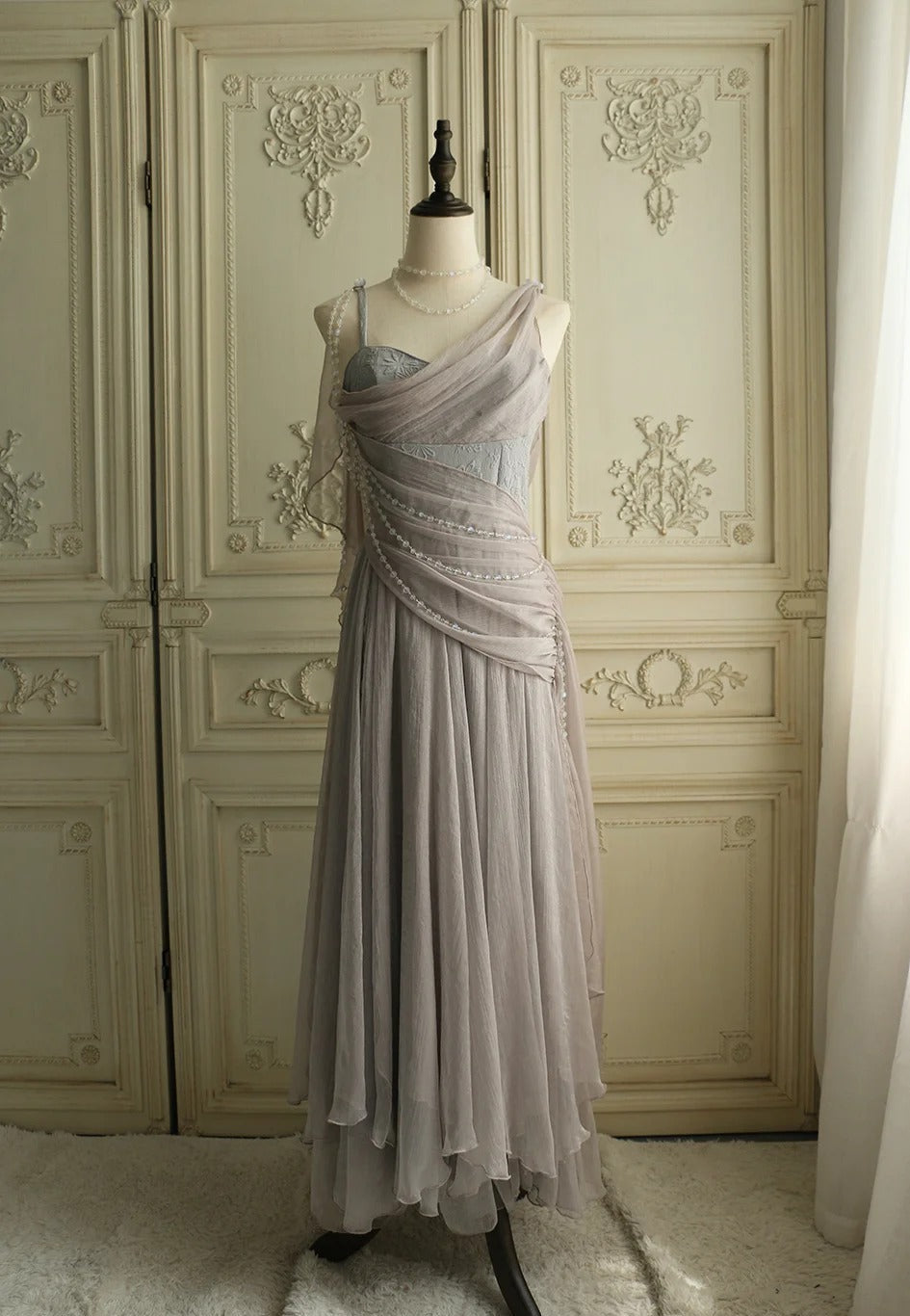 Affordable Prom Dress Under $165||Lovely Pink Chiffon Prom Dress Princess Pearls Spaghetti Straps Evening Dress