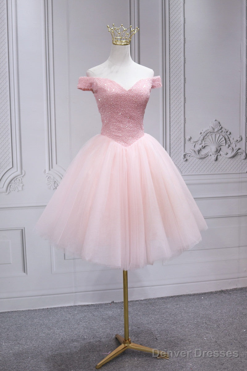 Lovely Pink Off Shoulder Style Princess Tulle Homecoming Dress, Pink Prom Dress Party Dress Main image