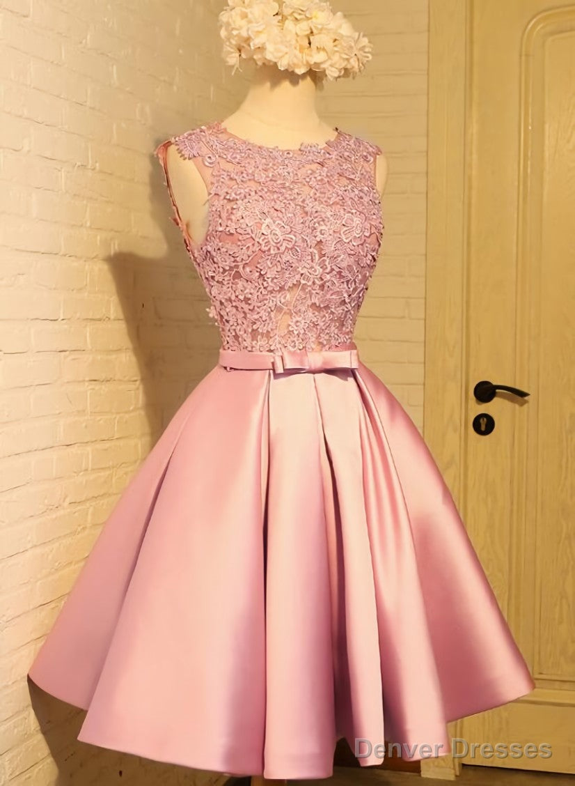 Lovely Pink Satin and Lace Homecoming Dress, Lovely Formal Dress Secondary image