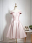 Lovely Pink Satin Off Shoulder Knee Length Formal Dress, Homecoming Dress