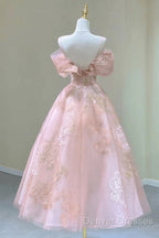 Lovely Pink Tea Length Straps Tulle Formal Dress, Pink Tea Length Prom Dress