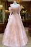 Lovely Pink Tea Length Straps Tulle Formal Dress, Pink Tea Length Prom Dress
