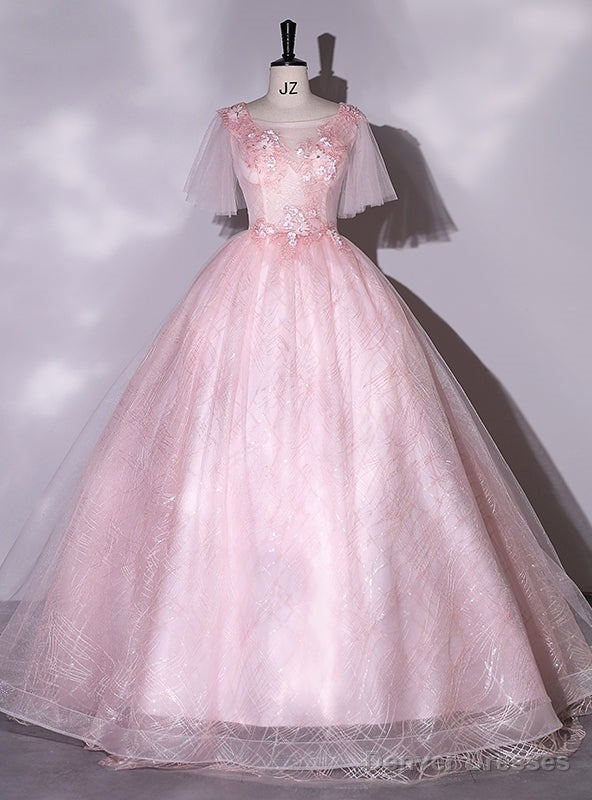 Lovely Pink Tulle Appliques Quinceanera Dress Main image
