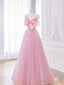 Lovely Pink Tulle Long Prom Dress with Bow Pink Formal Dresses prom dresses shops