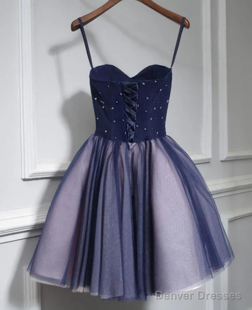 Lovely Purple-Blue Knee Length Flowers Sweetheart Homecoming Dress, Short Prom Dress Secondary image