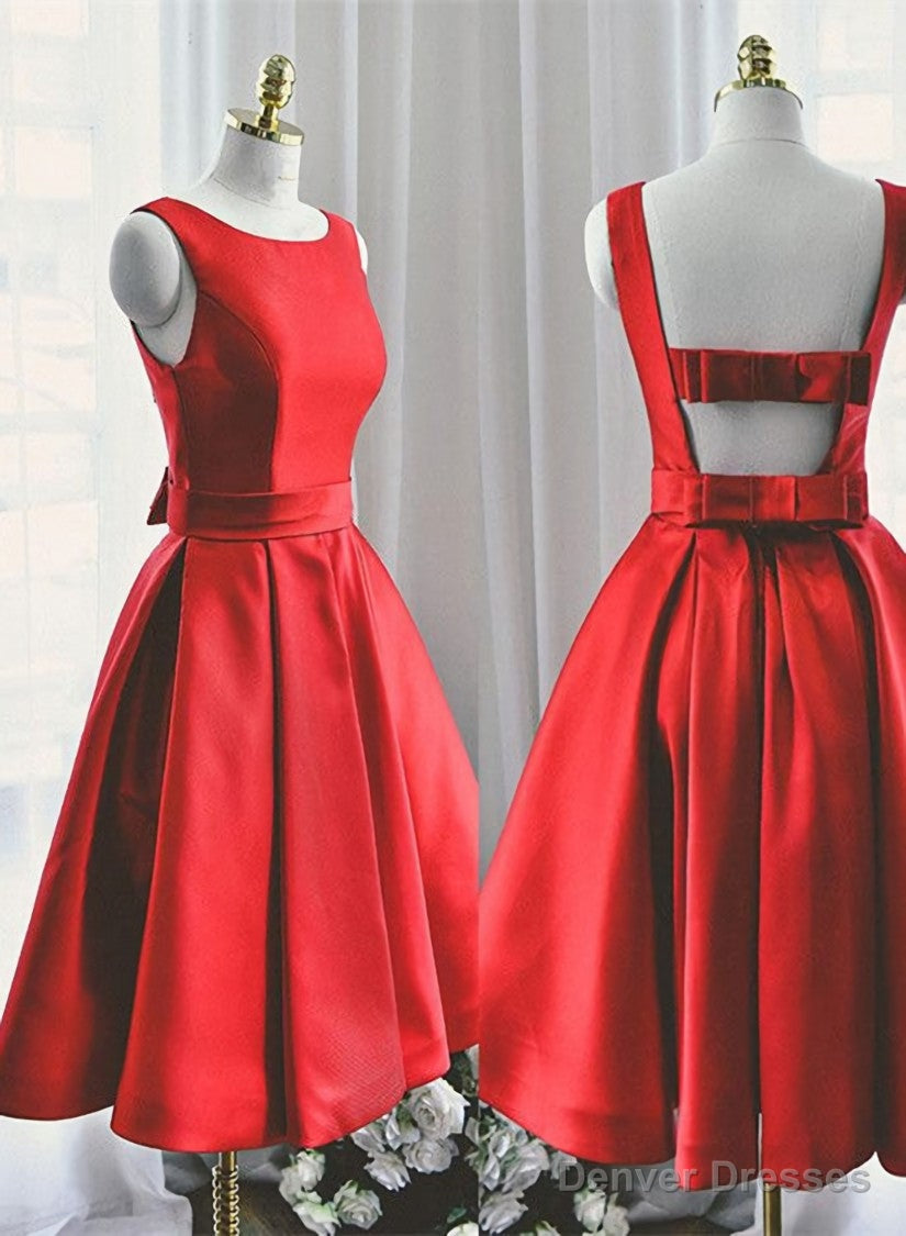 Lovely Red Satin Short Party Dress, Red Short Prom Dress Secondary image