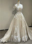 Lovely Round Neckline Tulle With Lace Applique Wedding Party Dress, Tulle Wedding Dress