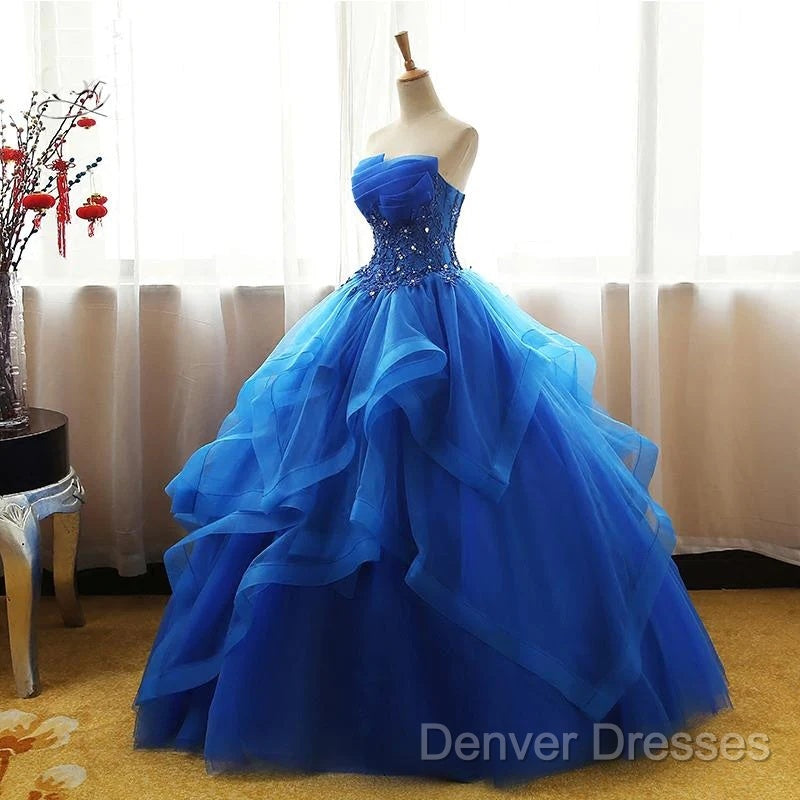 Lovely Royal Blue Tulle Prom Dress, Blue Sweet 16 Dress