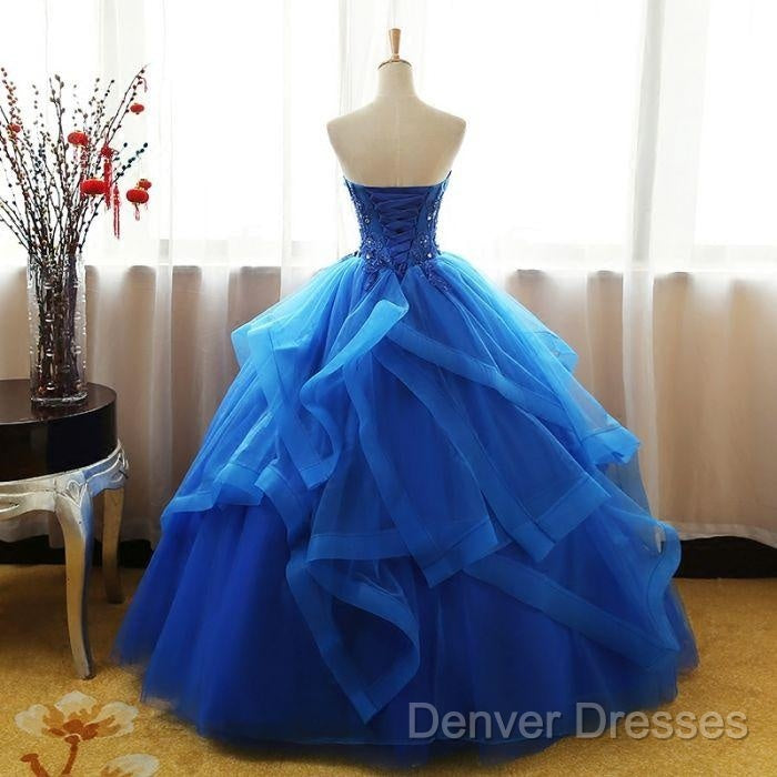 Lovely Royal Blue Tulle Prom Dress, Blue Sweet 16 Dress