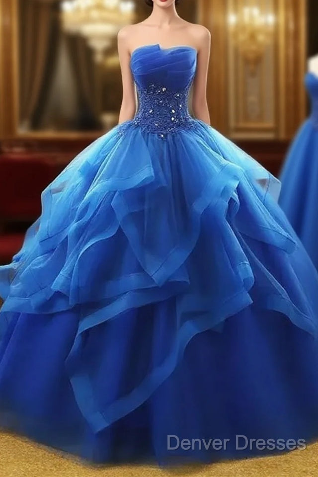 Lovely Royal Blue Tulle Prom Dress, Blue Sweet 16 Dress Main image