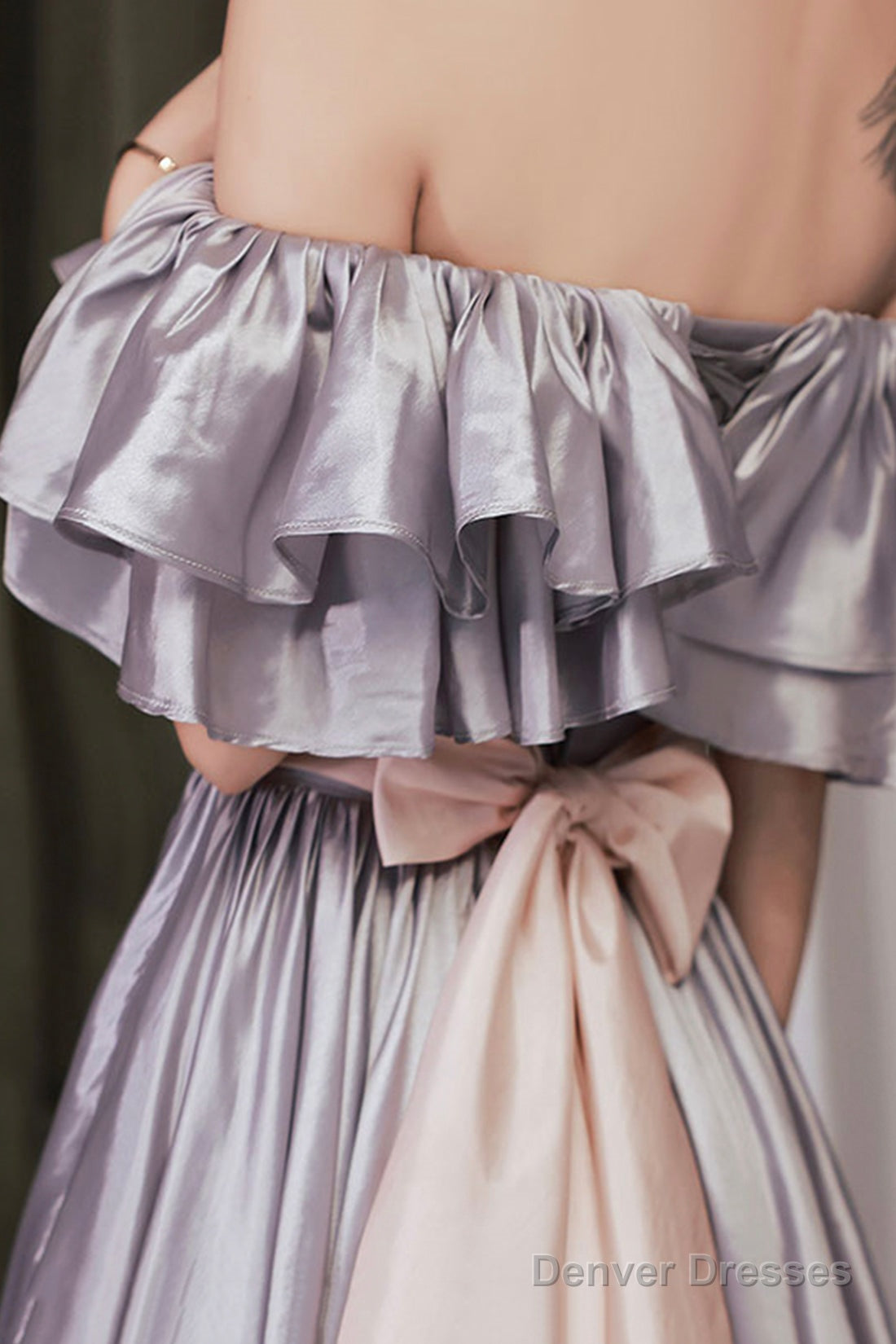 Lovely Satin Floor Length Prom Dress, Off Shoulder Evening Dress With Bow