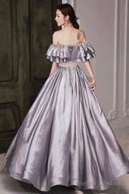 Lovely Satin Floor Length Prom Dress, Off Shoulder Evening Dress With Bow
