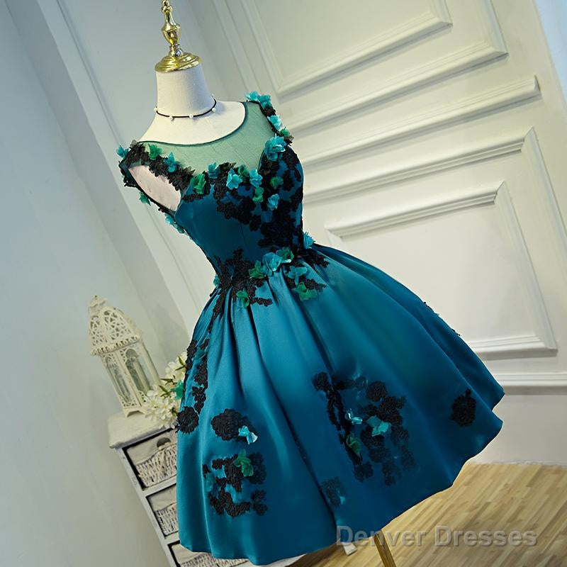 Lovely Satin Knee Length Ball Gown Party Dress With Flower Lace Homecoming Dress Main image