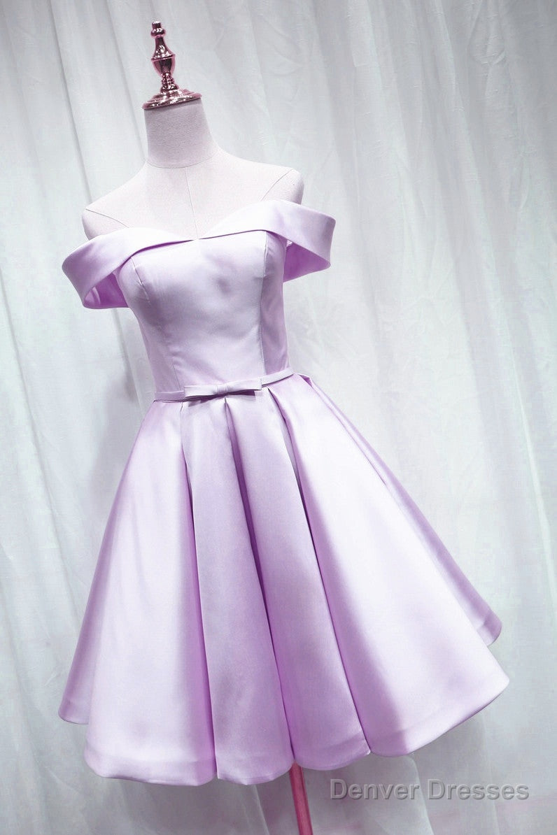 Lovely Satin Off Shoulder Light Purple Sweetheart Formal Dress, Short Homecoming Dress Secondary image