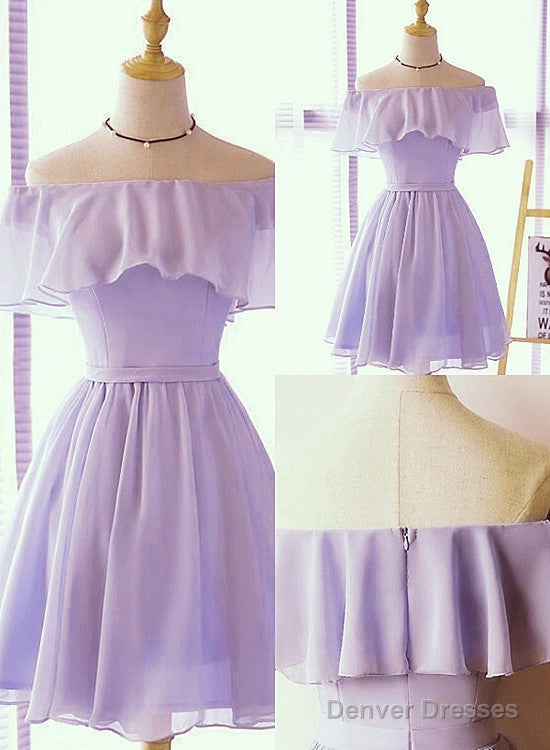 Lovely Short Chiffon Light Purple Party Dress, Off The Shoulder Prom Dress