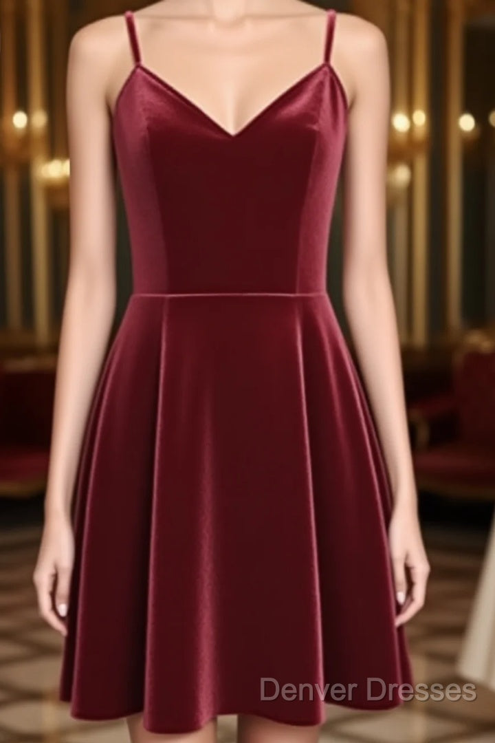 Lovely Short Homecoming Dress, Wine Red Straps V-Neckline Prom Dress, Party Dress