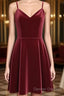 Lovely Short Homecoming Dress, Wine Red Straps V-Neckline Prom Dress, Party Dress