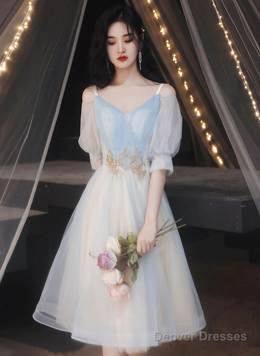 Lovely Short Prom Dress Blue Homecoming Dress, V-Neckline Short Graduation Dress