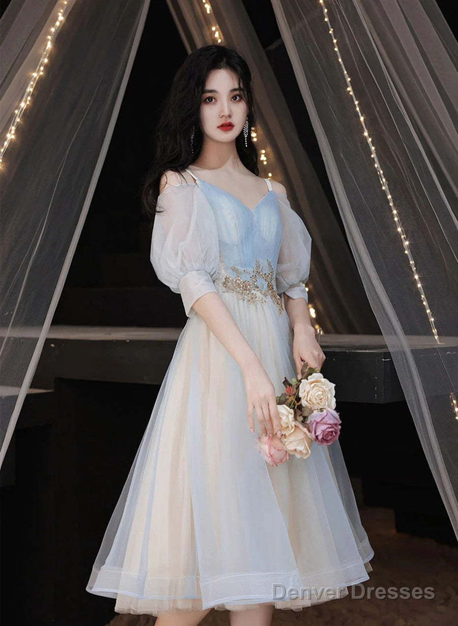 Lovely Short Prom Dress Blue Homecoming Dress, V-Neckline Short Graduation Dress