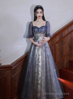 Lovely Short Sleeves Tulle With Lace Formal Dress, A-Line Evening Dress Party Dress