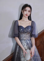 Lovely Short Sleeves Tulle With Lace Formal Dress, A-Line Evening Dress Party Dress