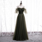 Lovely Simple Off Shoulder Straps Long Tulle Party Dresses, Simple Formal Dress Prom Dress