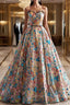 Lovely Sweetheart Floral Sequin Long Prom Dress, A-Line Strapless Evening Dress
