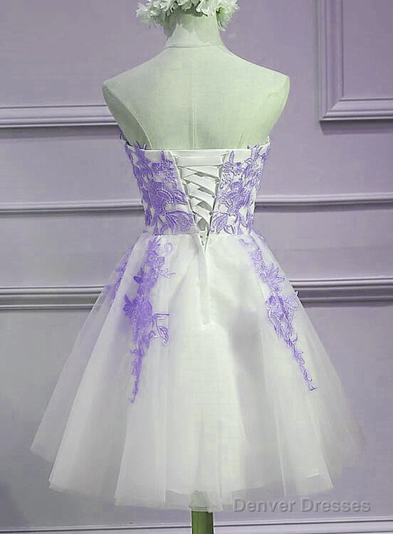 Lovely Sweetheart White Tulle With Purple Lace, Cute Party Dress Secondary image