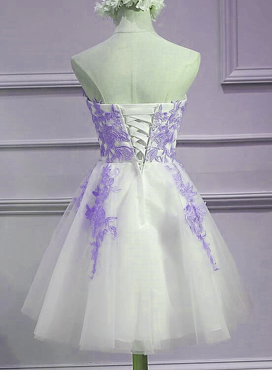 Lovely Sweetheart White Tulle With Purple Lace, Cute Party Dress Secondary image