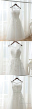 Lovely Tea Length White Tulle And Lace Round Neckline Party Dresses, White Formal Dresses Homecoming Dresses
