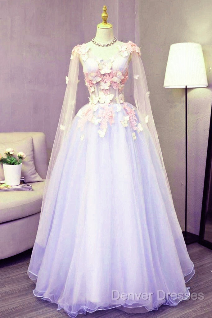 Lovely Tulle Lavender Long Formal Dress With Lace Applique, Sweet 16 Dress Secondary image