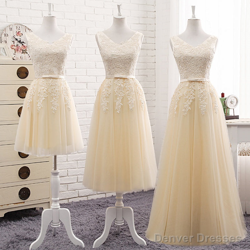 Lovely Tulle Light Champagne Bridesmaid Dress, Long Party Dress Secondary image