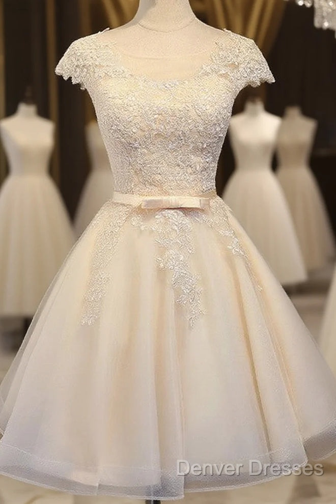 Lovely Tulle Light Champagne Short Prom Dress, Homecoming Dress , Formal Dress, Prom Dress
