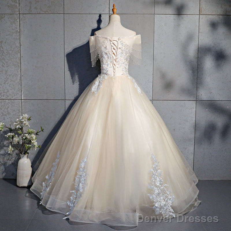 Lovely Tulle Long Sweetheart Champane Sweet 16 Dress, Long Formal Gown