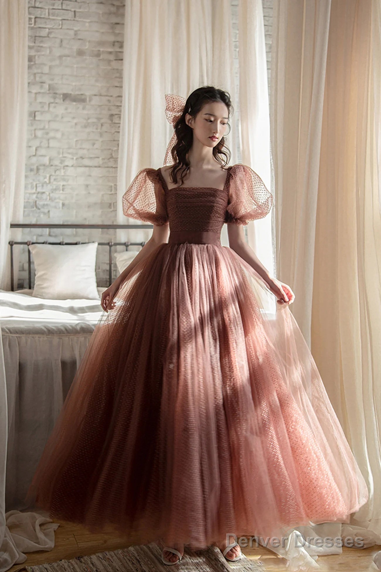 Lovely Tulle Puffy Sleeves Homecoming Dress Graduation Dress, A-Line Party Dress