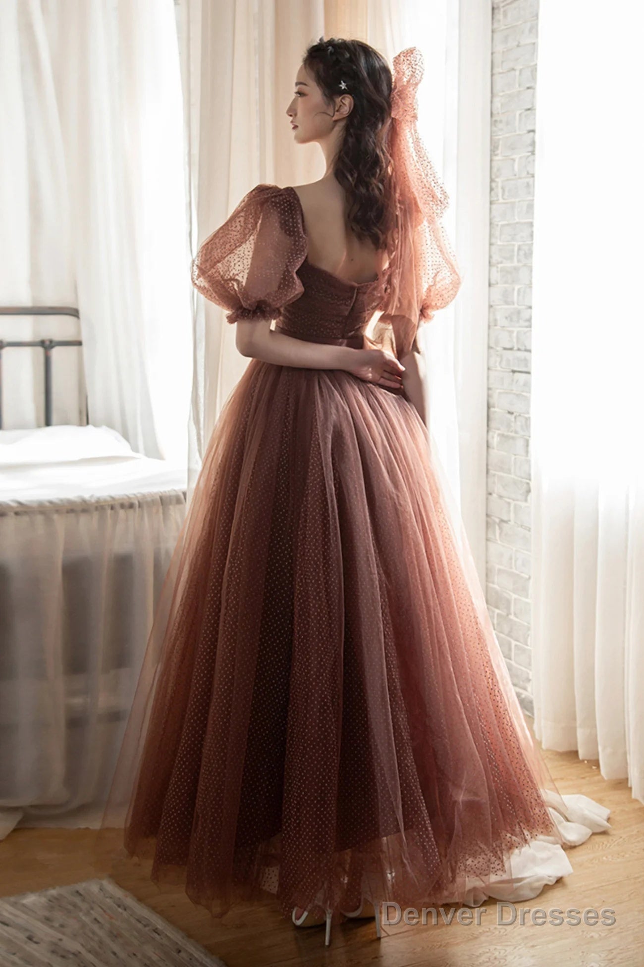 Lovely Tulle Puffy Sleeves Homecoming Dress Graduation Dress, A-Line Party Dress