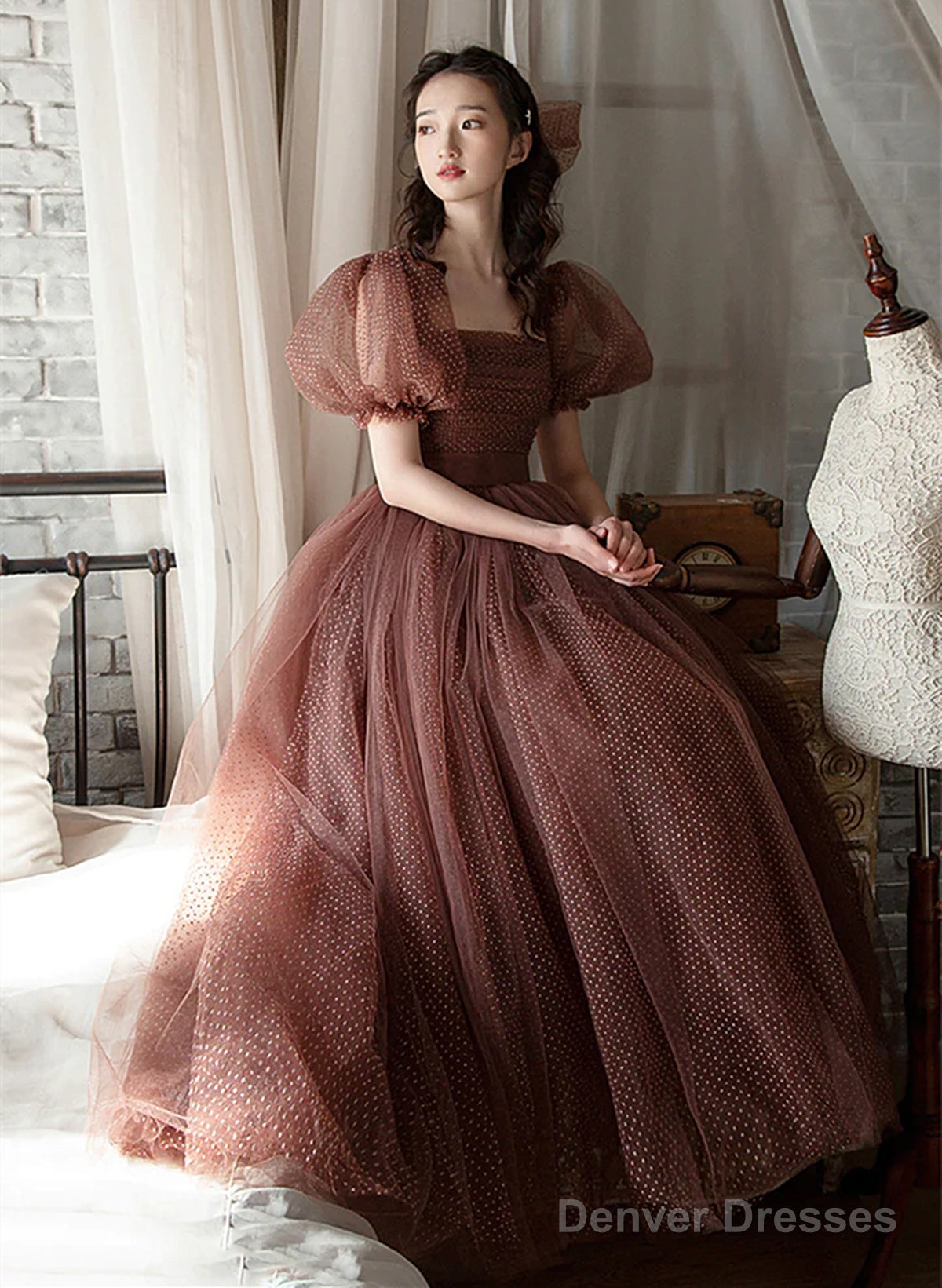 Lovely Tulle Puffy Sleeves Homecoming Dress Graduation Dress, A-Line Party Dress Main image