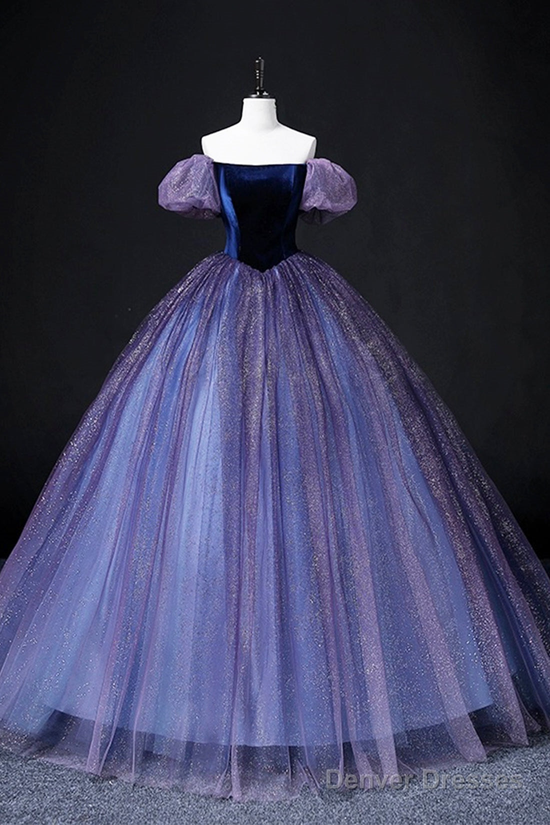 Lovely Velvet Tulle Long Prom Dress, Purple Off The Shoulder Evening Party Gown Main image