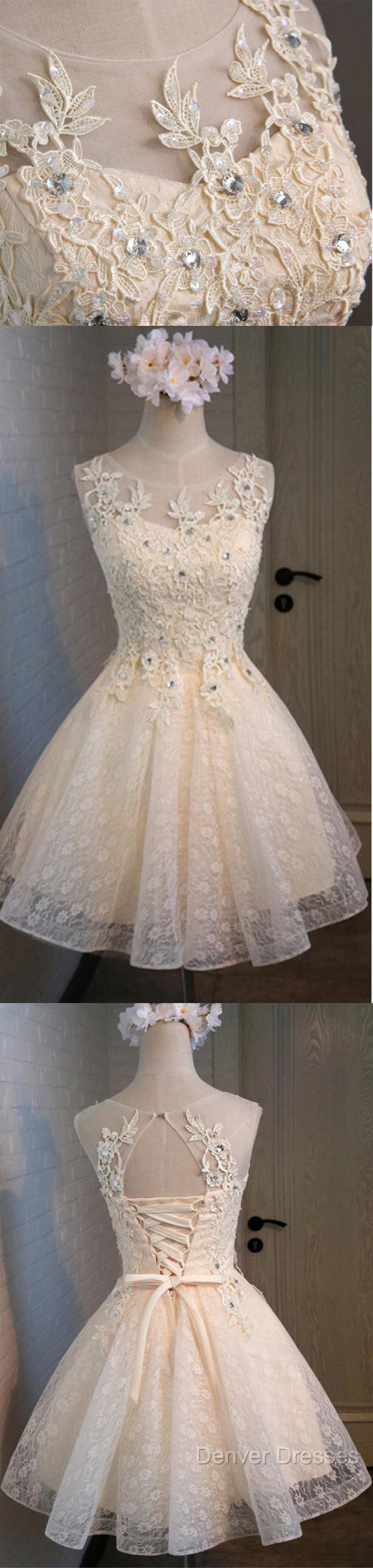 Lovely Vintage Sleeveless Full Floral Prints Appliques Clairvoyant Outfit Lace Up Back Homecoming Dress