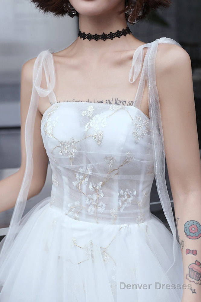 Lovely White Tulle Straps Layers Formal Dress Party Dress, White Evening Dresses