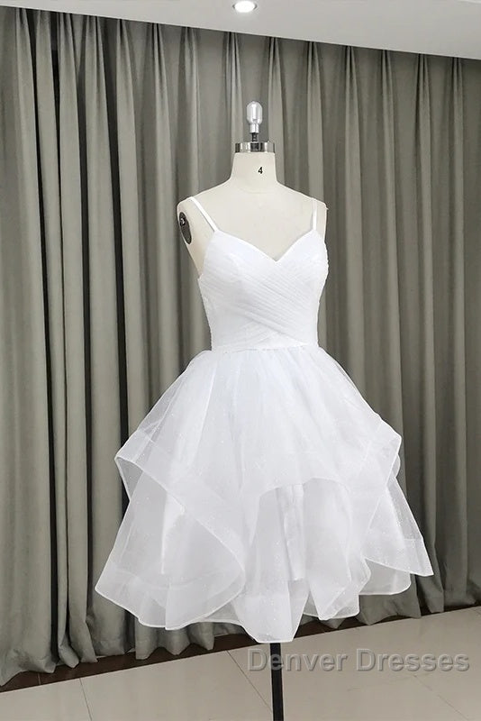Lovely White Tulle V-Neck Short Party Dress,Homecoming Dress Secondary image